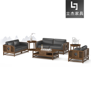 新中式沙发组合实木真皮沙发NCS-PY01